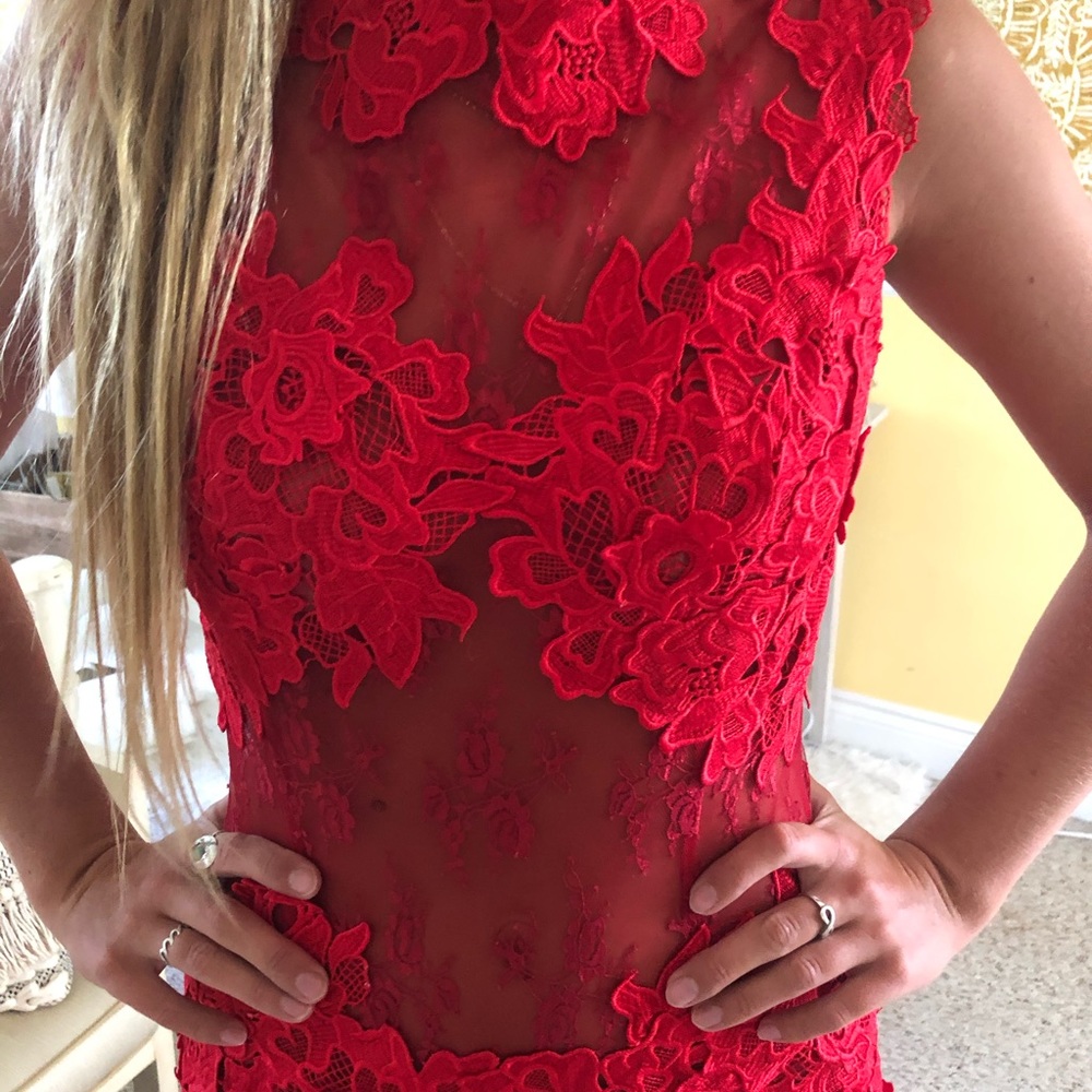 Red full length gown.